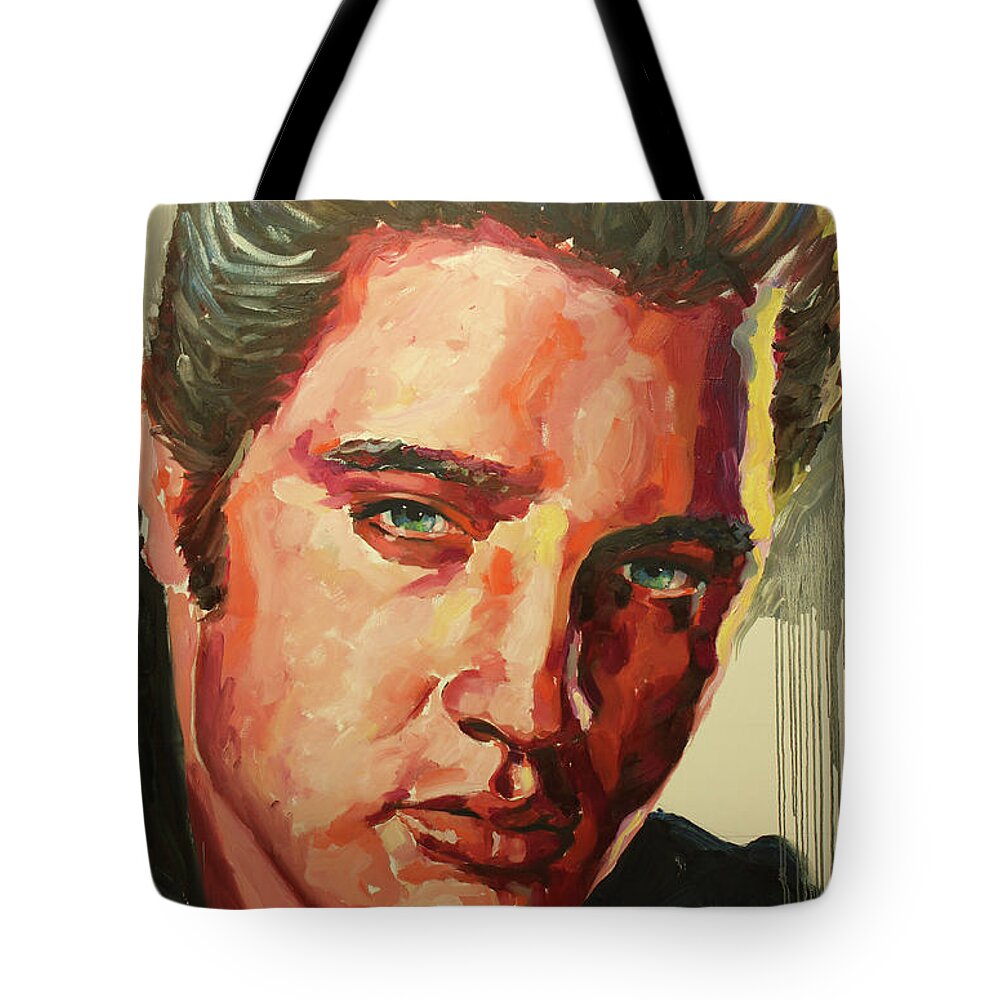 Elvis Tote Bag featuring the painting Elvis by Tachi Pintor