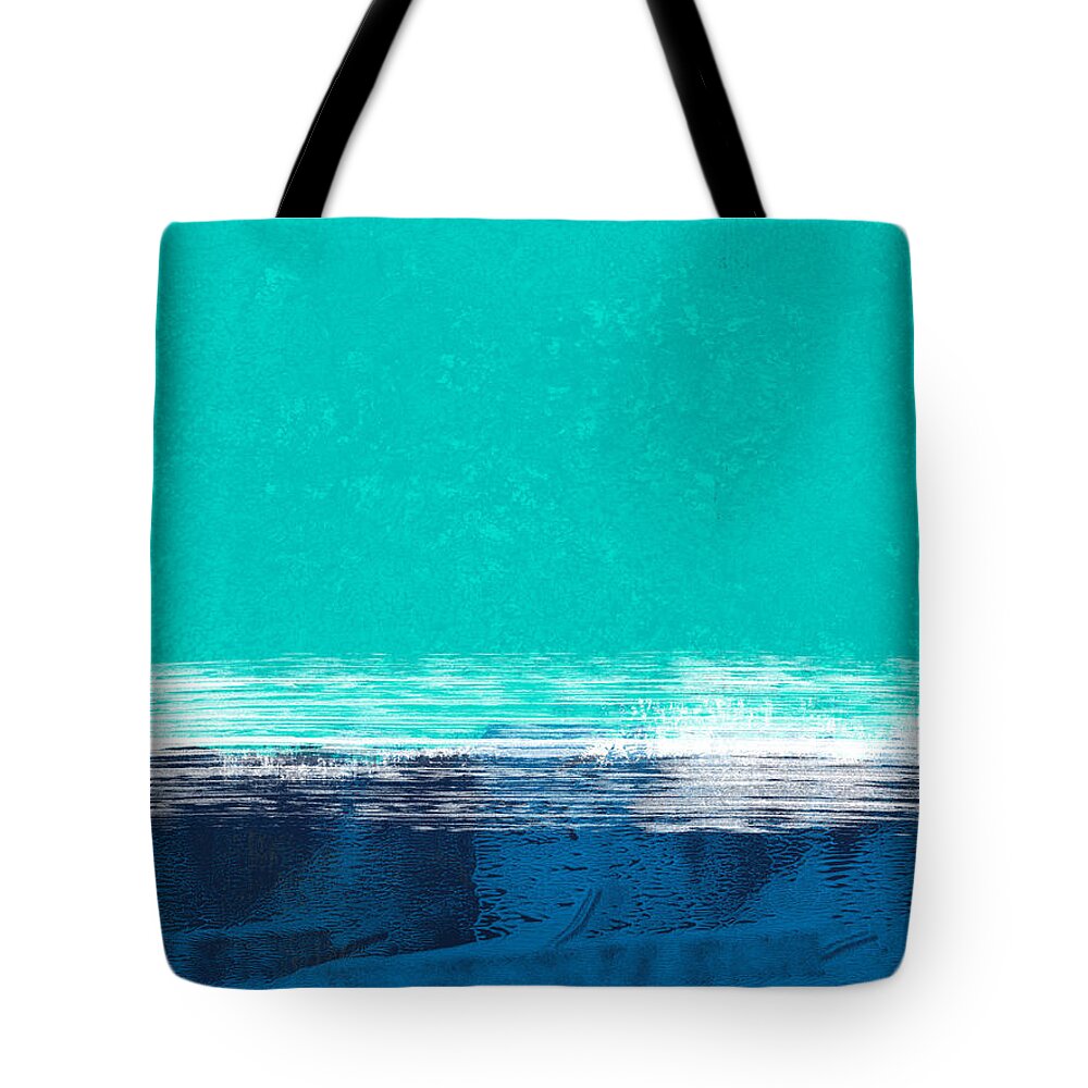 Abstract Tote Bag featuring the painting Emerald Sky and Navy Blue Abstract Study by Naxart Studio