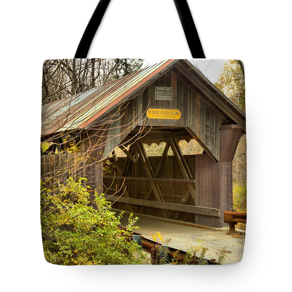 Gold Brook Covered Bridge Tote Bag featuring the photograph Emily's Covered Bridge by Adam Jewell
