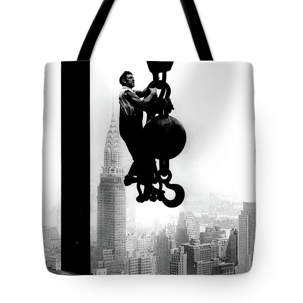 Nyc Tote Bag featuring the photograph Empire State Building Construction - circa 1931 by Doc Braham