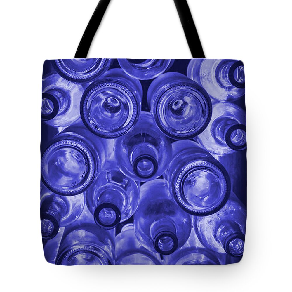 Bottle Tote Bag featuring the photograph Empties in Blue by Robert Wilder Jr