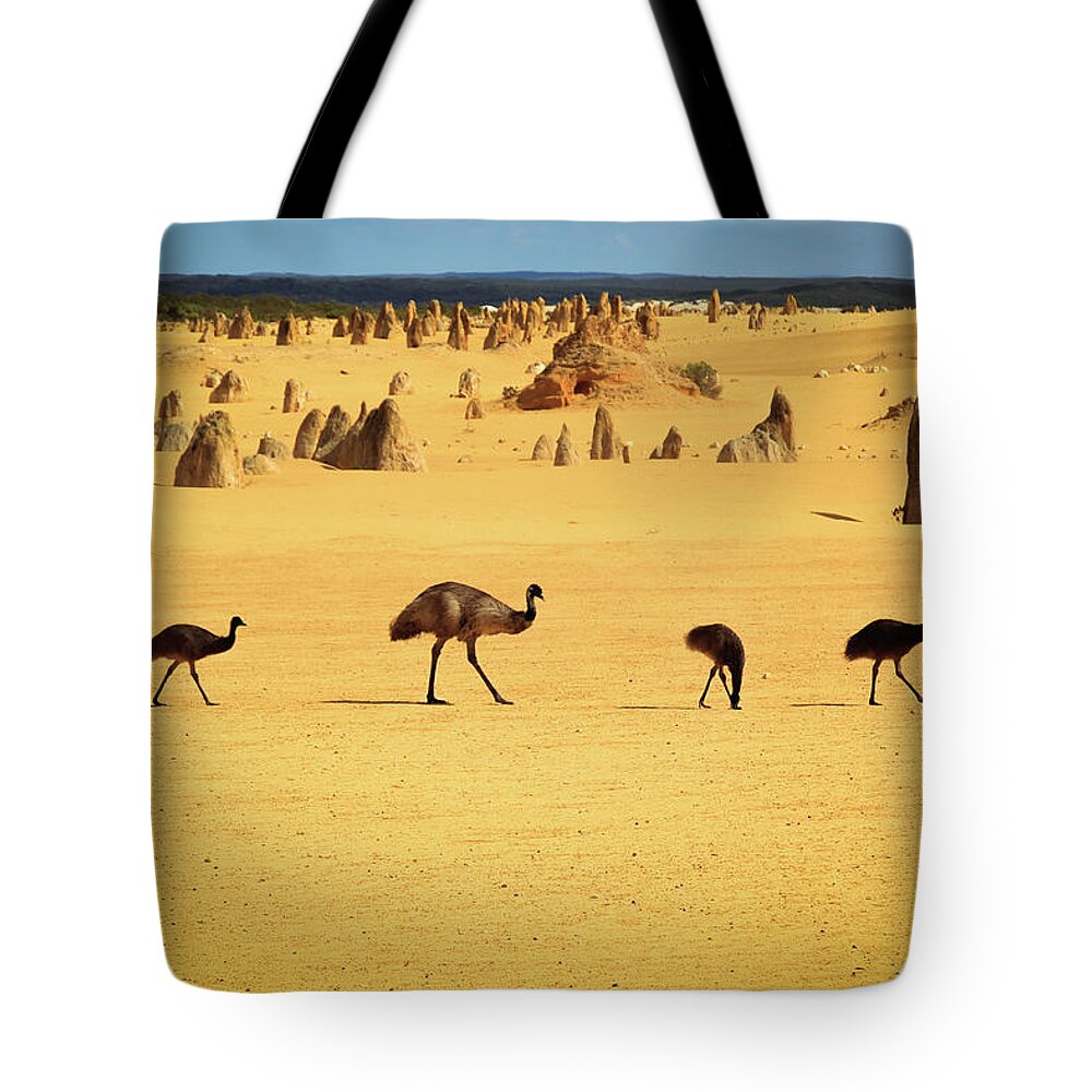 Nambung National Park Tote Bag featuring the photograph Emus In Nambung National Park by Photography By Ulrich Hollmann