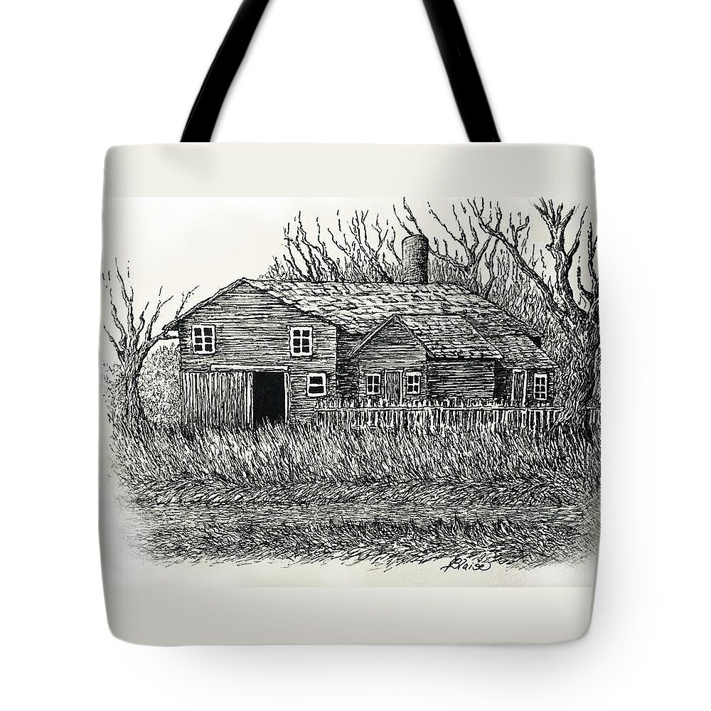 Barns Tote Bag featuring the drawing End of Winter by Yvonne Blasy