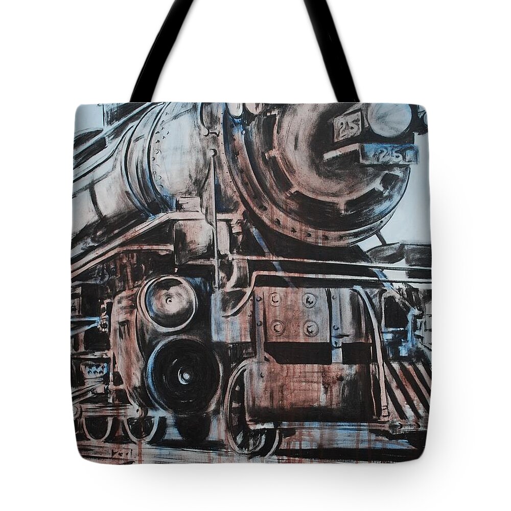 Steam Engine Tote Bag featuring the painting Engine #25 by Emily Page