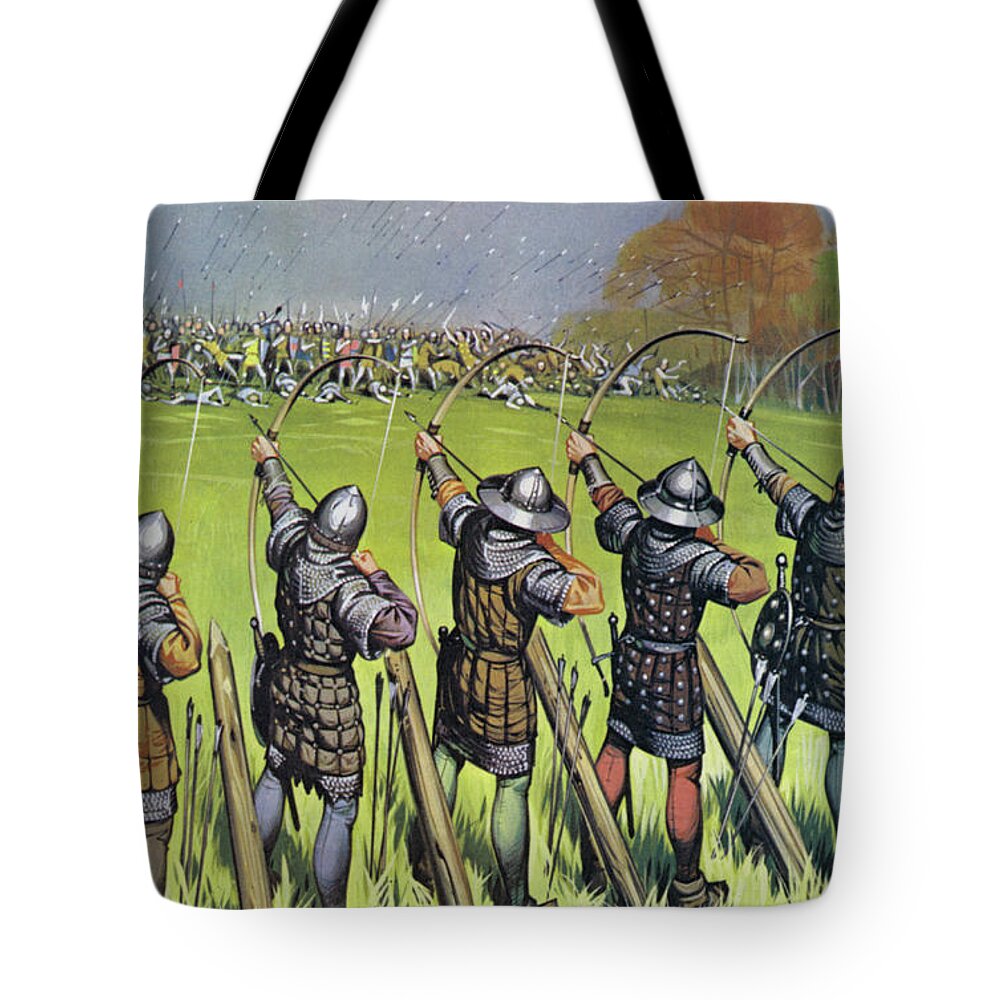 Agincourt Tote Bag featuring the painting English archers at The Battle Of Agincourt by Angus McBride
