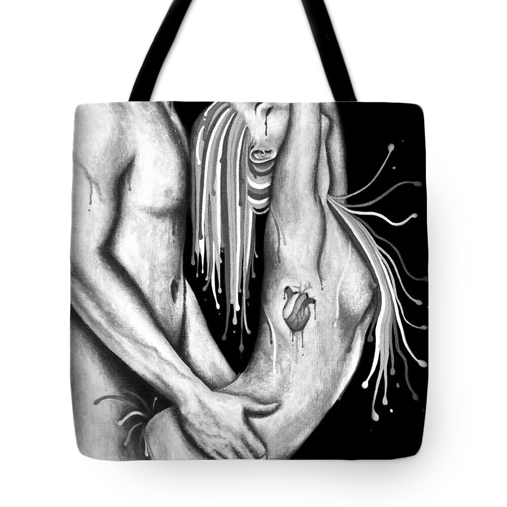 Ephemeral Love bn - Erotic Art Illustration Nude Sex Sexual Love Lovers Relationship Couple Mature Tote Bag by Nymphainna AB pic