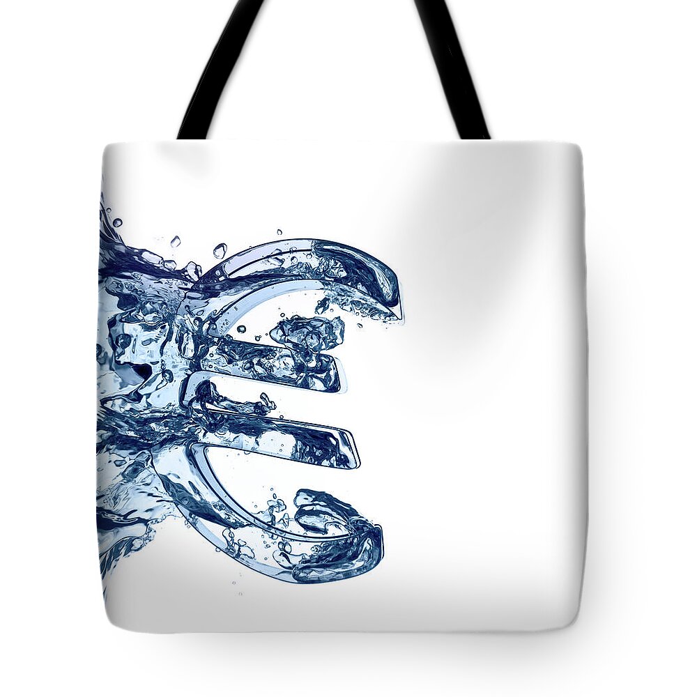 Debt Tote Bag featuring the photograph Euro Symbol Plunging Into Blue Water by Ted Stewart Photography