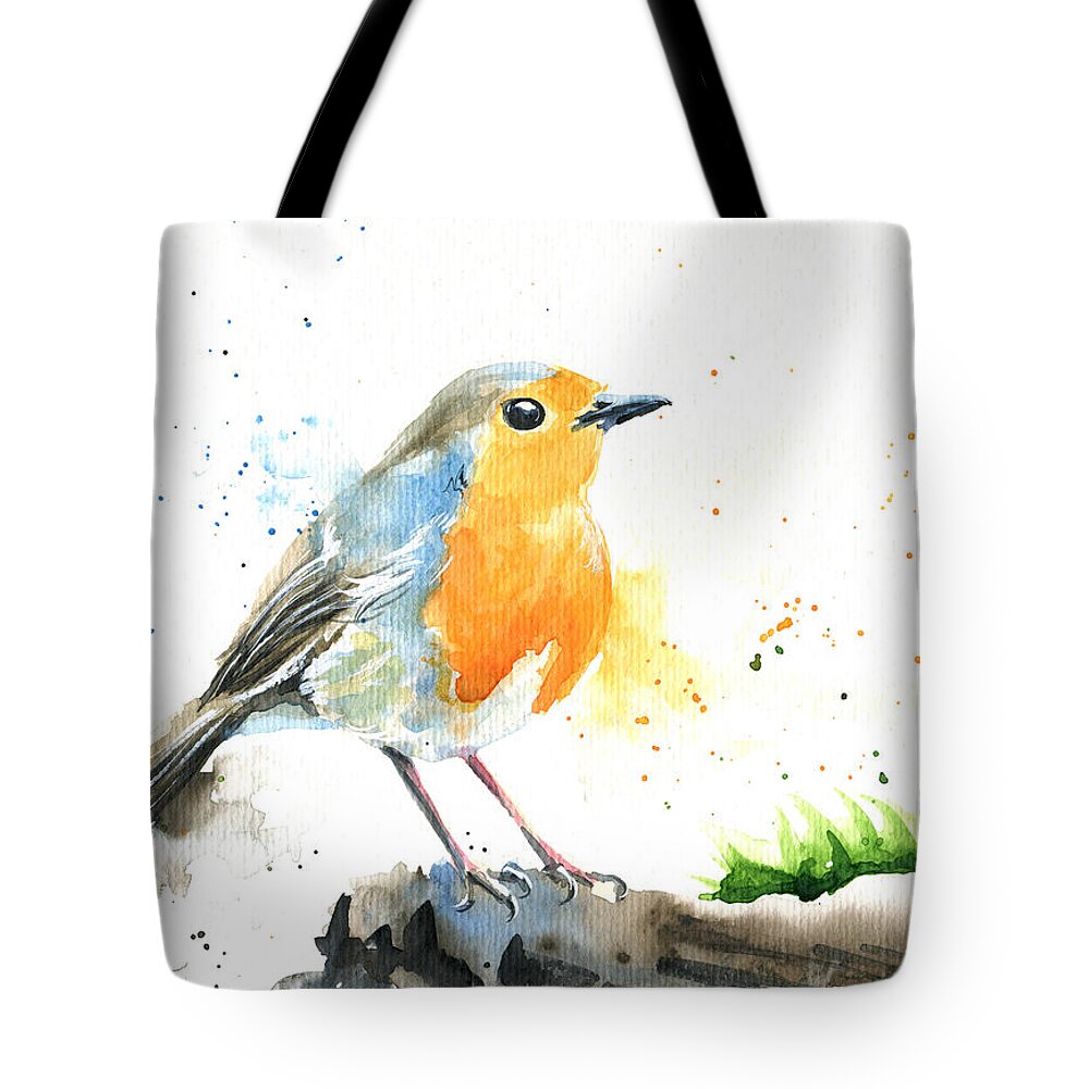 European Robin Tote Bag featuring the painting European Robin by Dora Hathazi Mendes