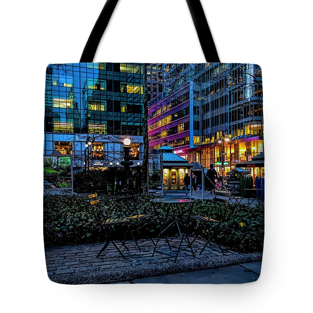 Bryant Park Tote Bag featuring the photograph Evening in Bryant Park by Alison Frank