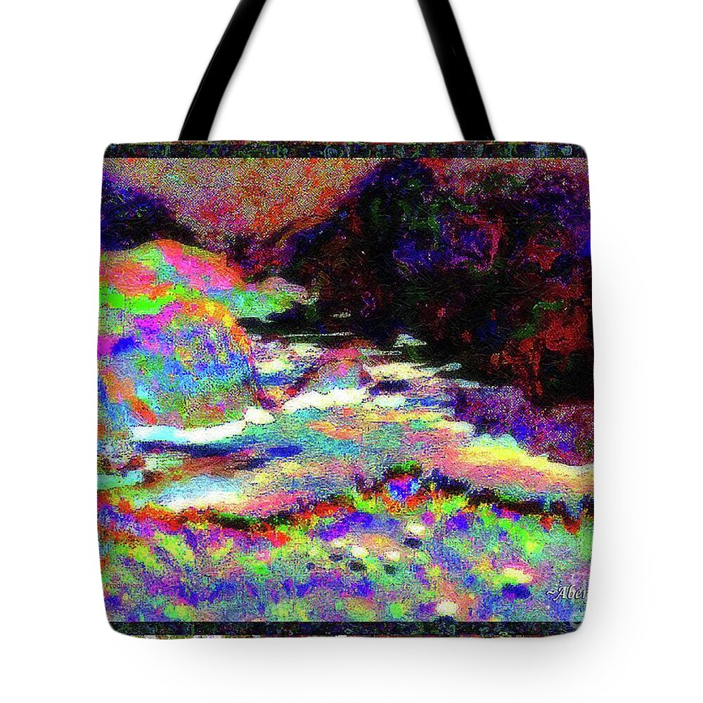 Twilight Tote Bag featuring the mixed media Evening in the Cove Where Love's Fire Burned Bright by Aberjhani