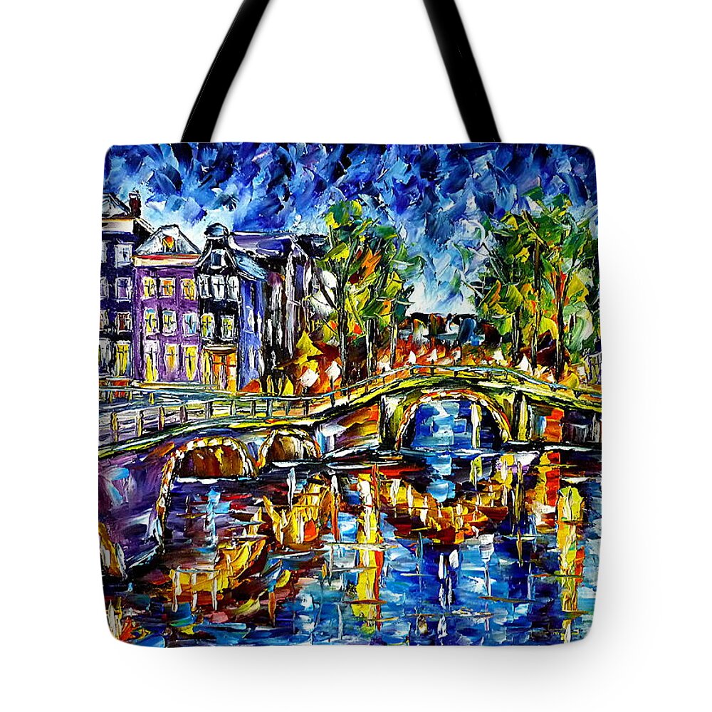 Holland Painting Tote Bag featuring the painting Evening Mood In Amsterdam by Mirek Kuzniar