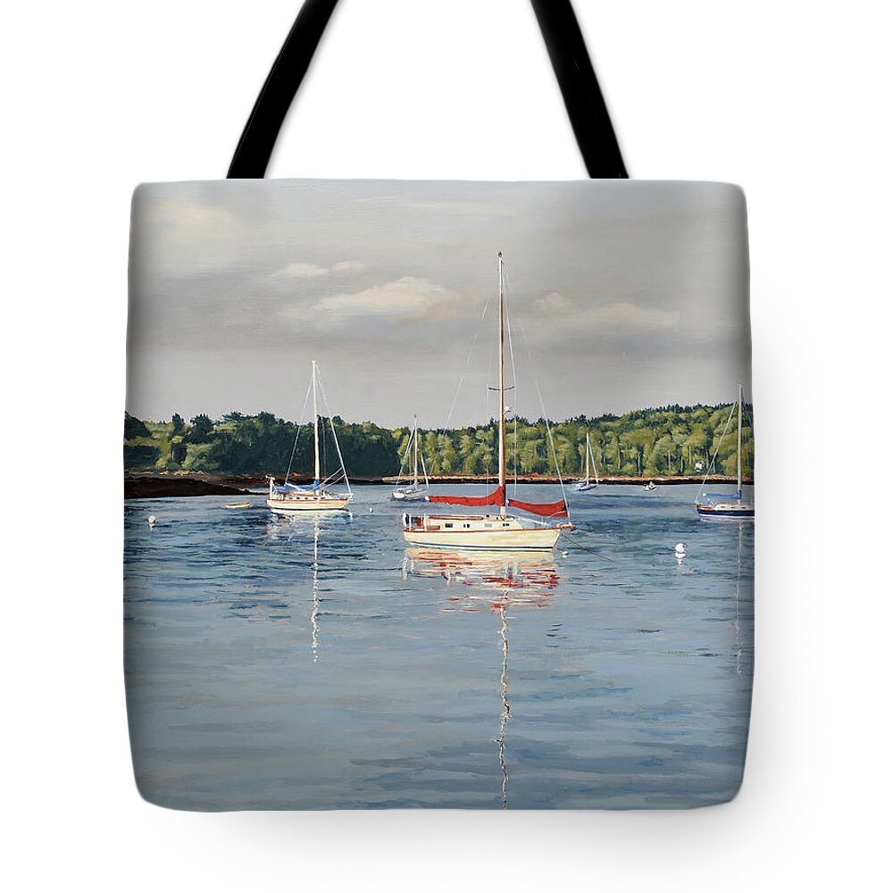 Maine Tote Bag featuring the painting Evening Mooring by Craig Morris