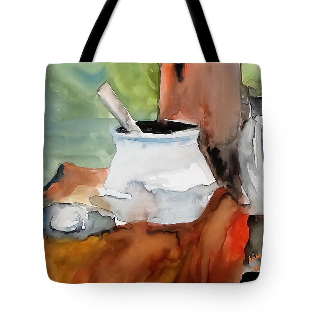 Egg Tote Bag featuring the digital art Ewer Egg And Sugar Bowl Painting by Lisa Kaiser