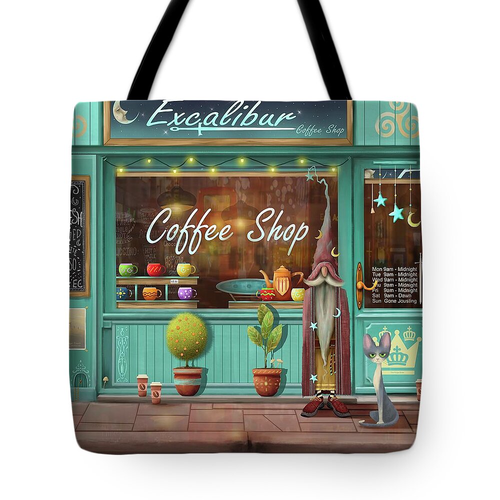 Coffee Shop Tote Bag featuring the painting Excalibur Coffee Shop by Joe Gilronan
