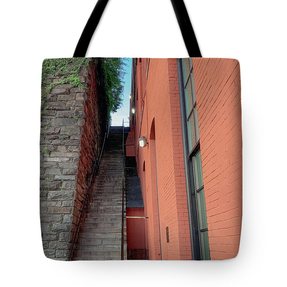 Exorcist Stairs Tote Bag featuring the photograph Exorcist Stairs Beauty by Lora J Wilson