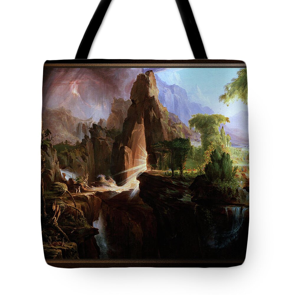 Expulsion From The Garden Of Eden Tote Bag featuring the painting Expulsion from the Garden of Eden by Thomas Cole by Rolando Burbon