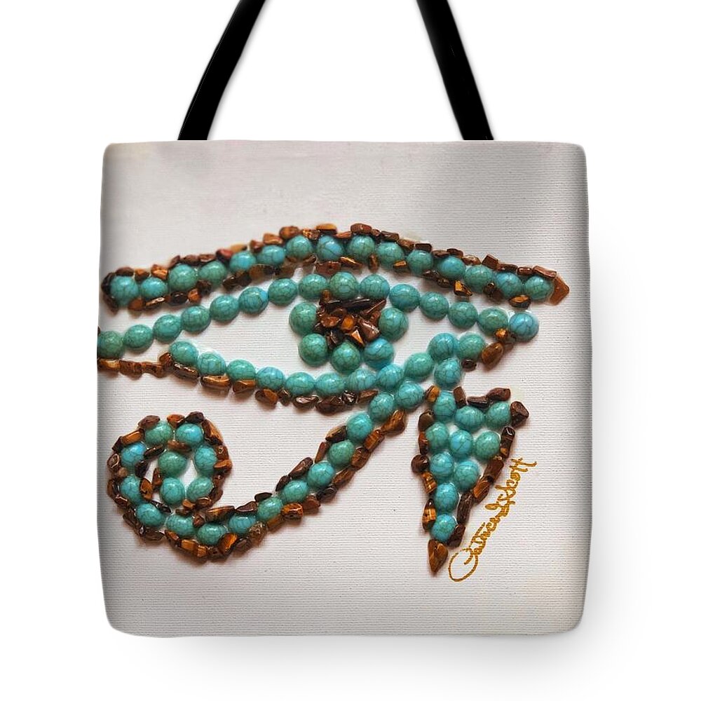Egyptian Art Tote Bag featuring the mixed media Eye Of Horus by Patrice Scott