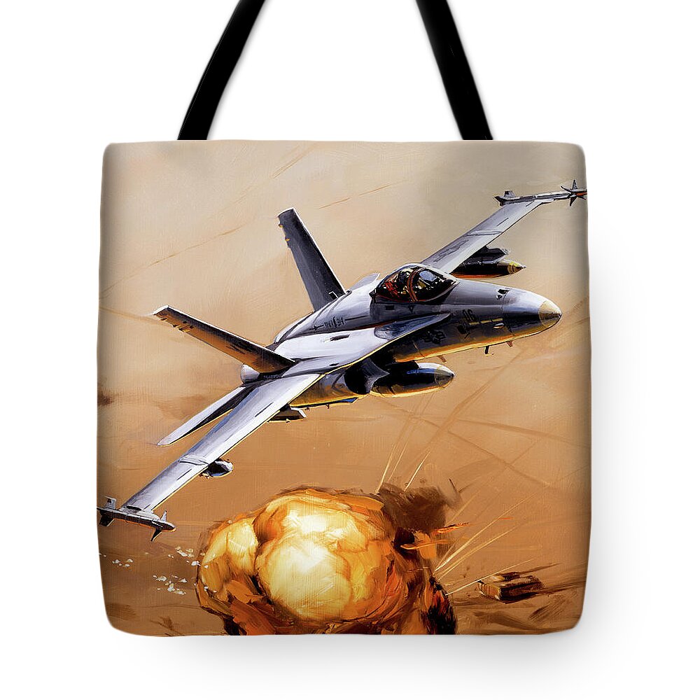 Military Aircraft Tote Bag featuring the painting McDonnell Douglas F/A-18 Hornet by Jack Fellows