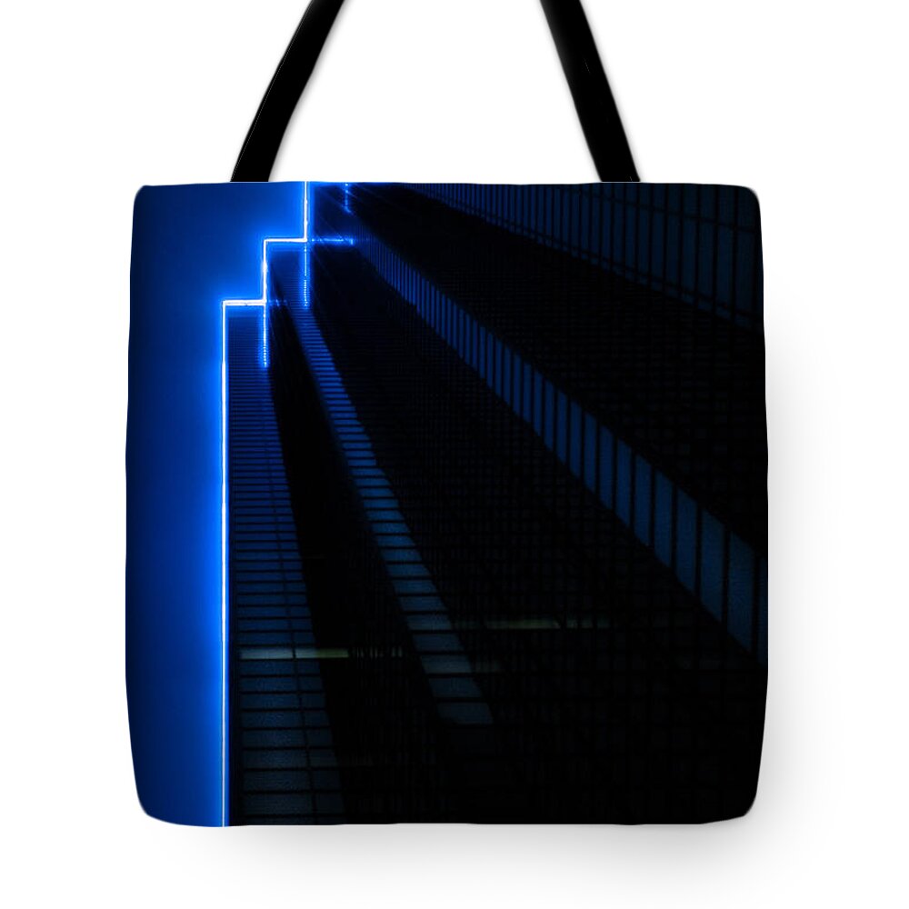 Blue Tote Bag featuring the photograph F for Fog by Peter Hull