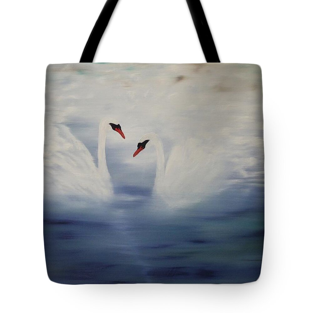 Swans Tote Bag featuring the painting Fading Swans by Berlynn