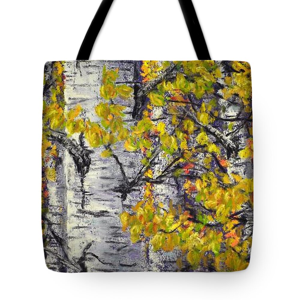 Birch Tote Bag featuring the pastel Fall Birch Study by Lee Tisch Bialczak