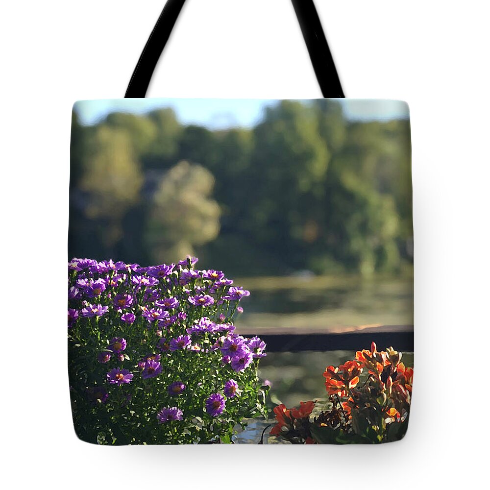 Flowers Tote Bag featuring the photograph Fall Porch by Tom Johnson