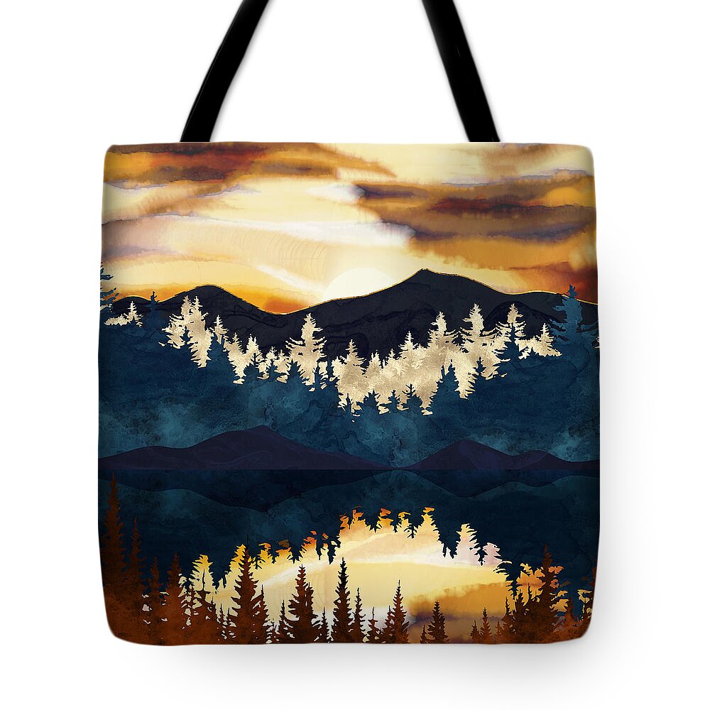 Fall Tote Bag featuring the digital art Fall Sunset by Spacefrog Designs