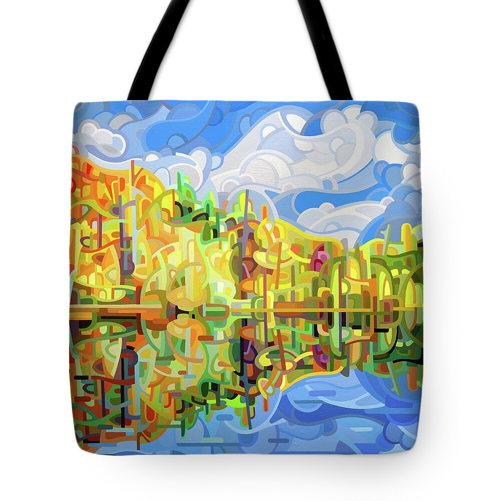 Abstract Tote Bag featuring the painting Falling by Mandy Budan