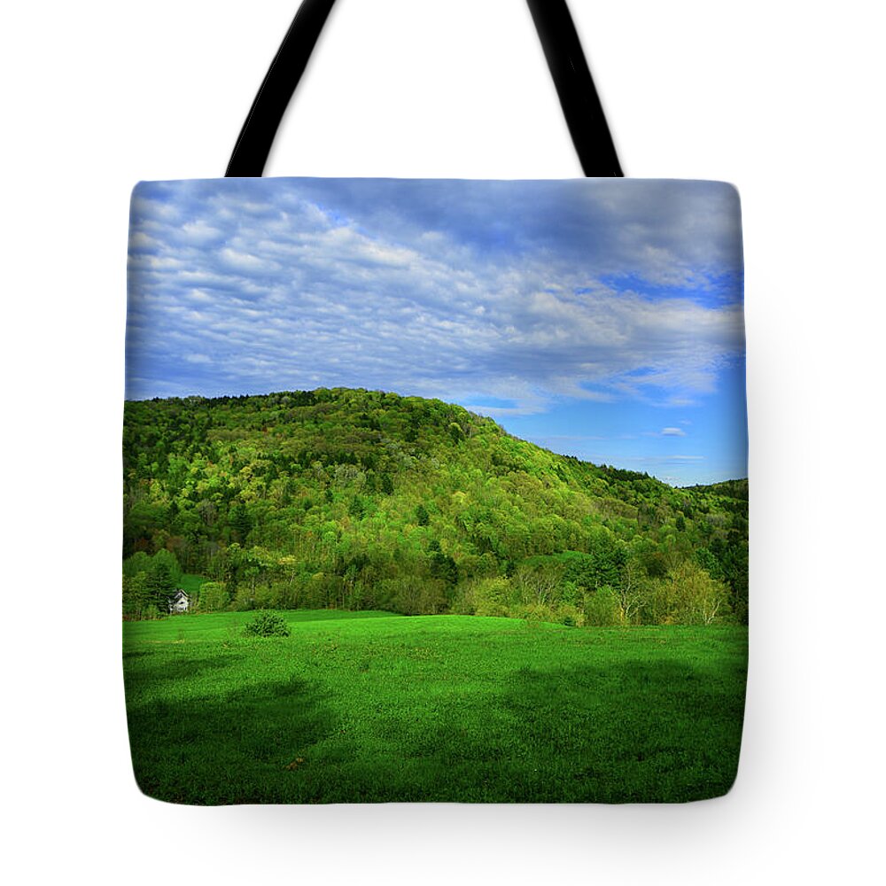 Farm Below On The Vt At Tote Bag featuring the photograph Farm Below on the VT AT by Raymond Salani III