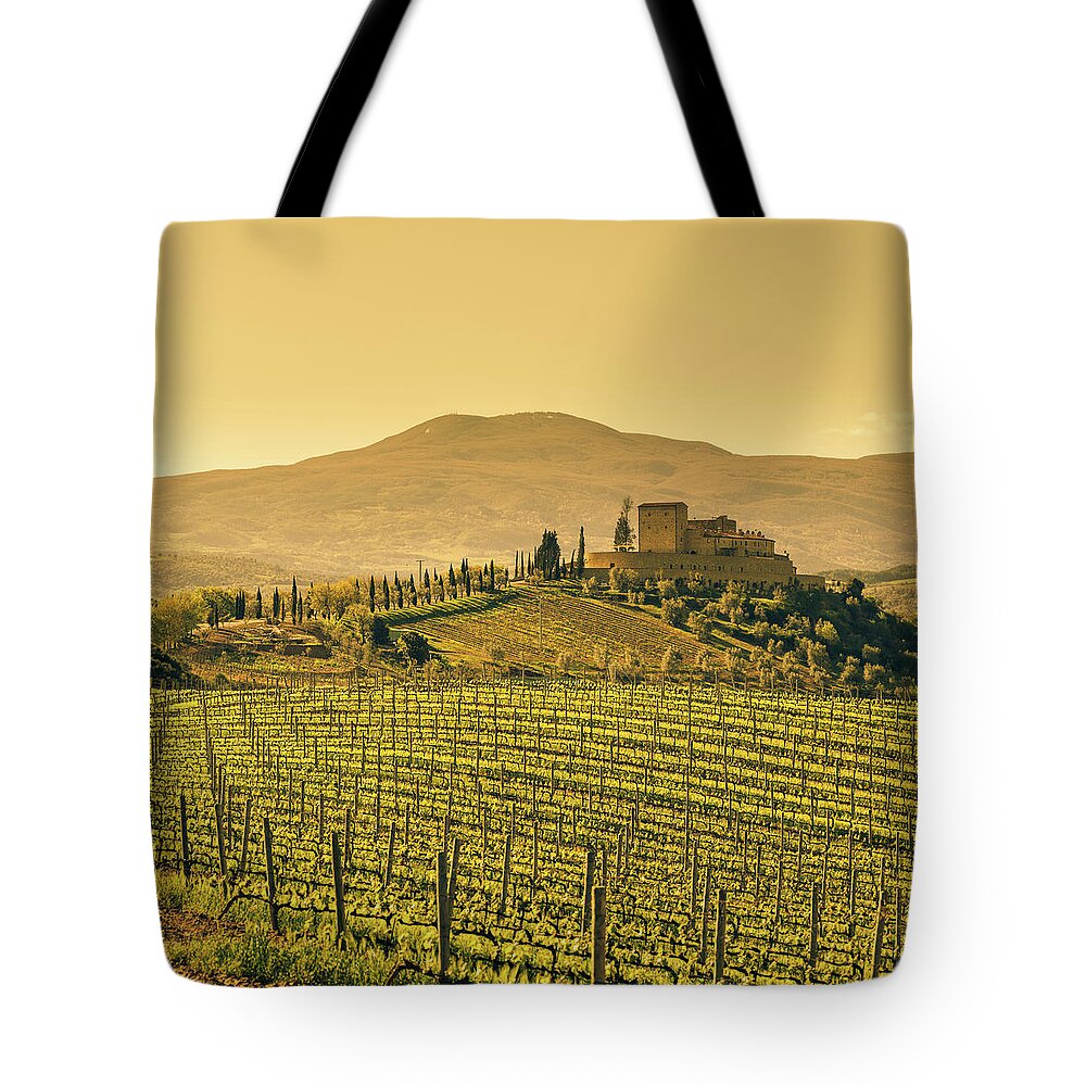 Scenics Tote Bag featuring the photograph Farm Tuscany Vineyard by Deimagine