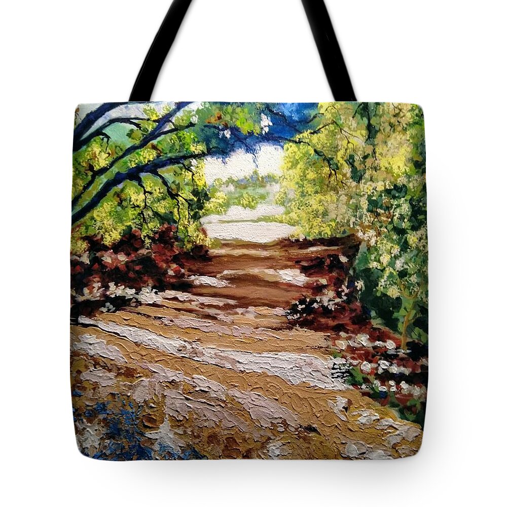 Trail Tote Bag featuring the painting Fascinating trail by Ray Khalife