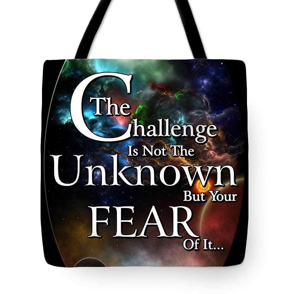 Fear Of The Unknown Tote Bag featuring the digital art Fear Of The Unknown by Rolando Burbon