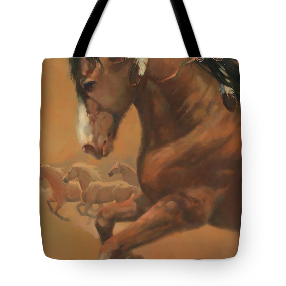 Western Art Tote Bag featuring the painting Feathers by Carolyne Hawley