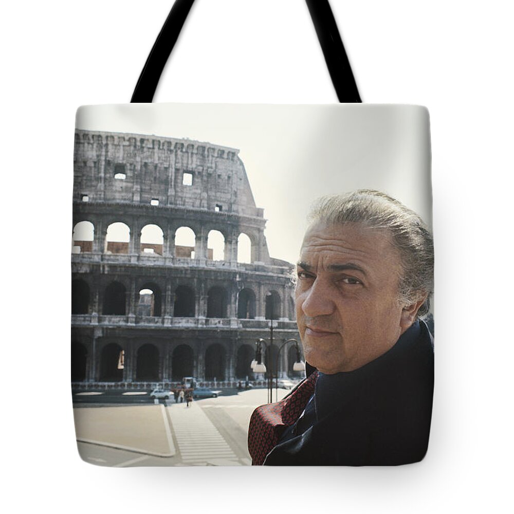 Celebrity Tote Bag featuring the photograph Federico Fellini, Italian Film Director by Franco Pinna