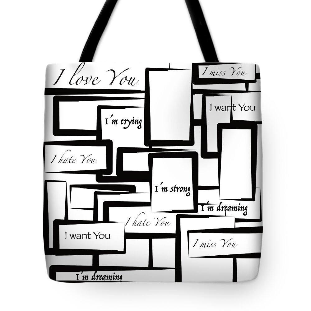 Feeling Tote Bag featuring the digital art Feelings Black and White by Patricia Piotrak