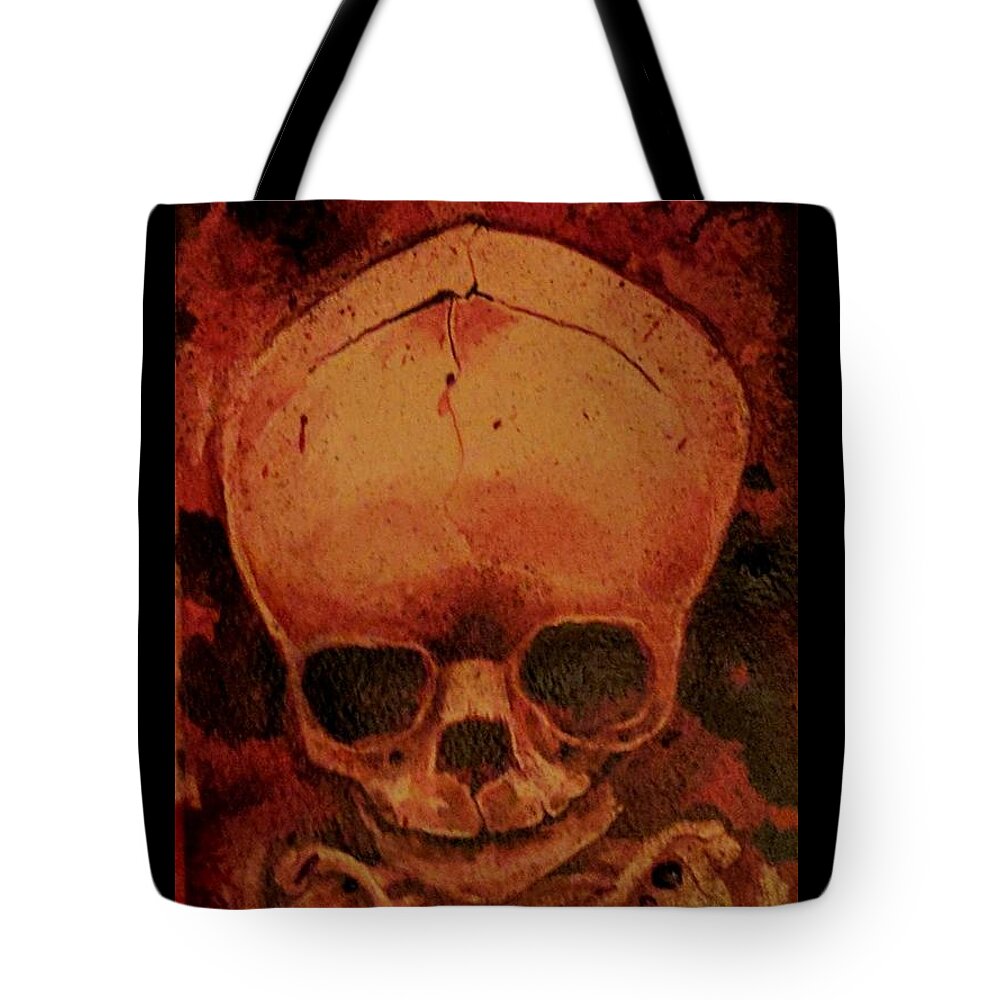 Ryanalmighty Tote Bag featuring the painting Fetus Skeleton #1 by Ryan Almighty
