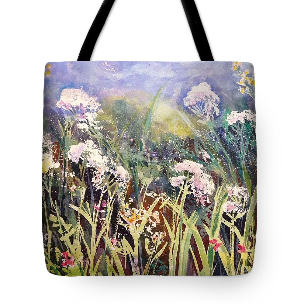 Painting Tote Bag featuring the painting Field of Wildflowers by Christine Chin-Fook