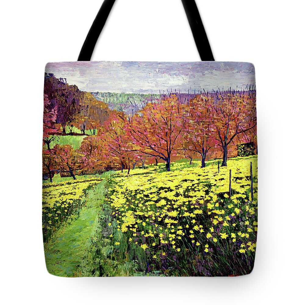 Impressionist Tote Bag featuring the painting Fields of Golden Daffodils by David Lloyd Glover