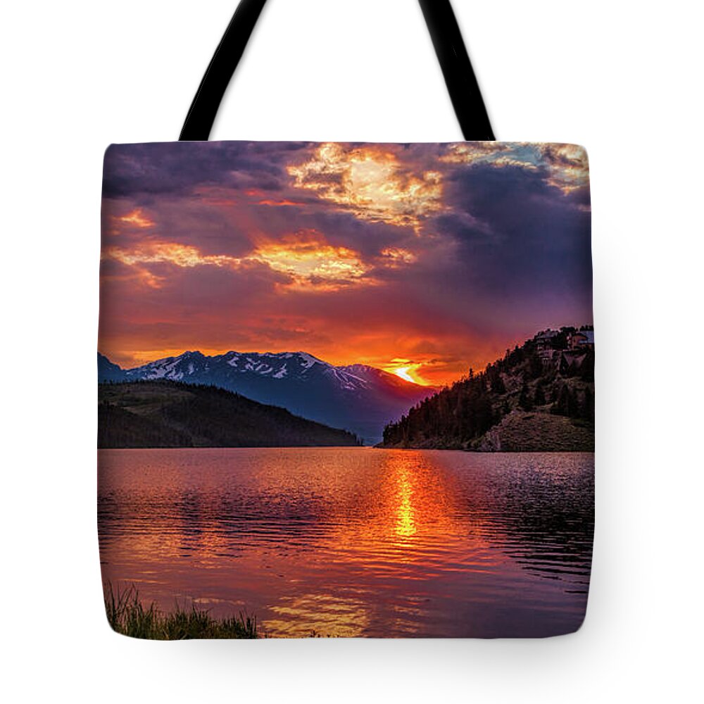 Sunset Tote Bag featuring the photograph Fiery Sunset at Summit Cove Panorama by Stephen Johnson