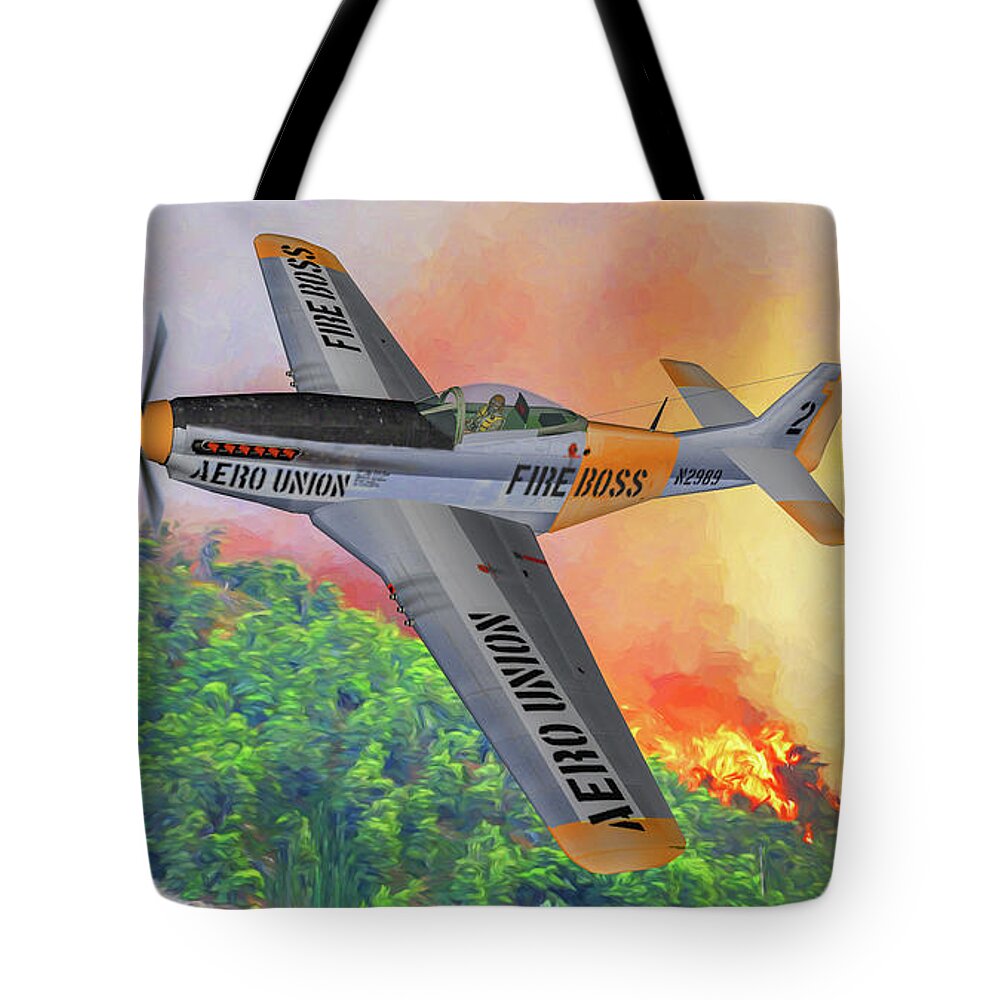 Cal-fire Tote Bag featuring the digital art Fire Boss - Oil by Tommy Anderson