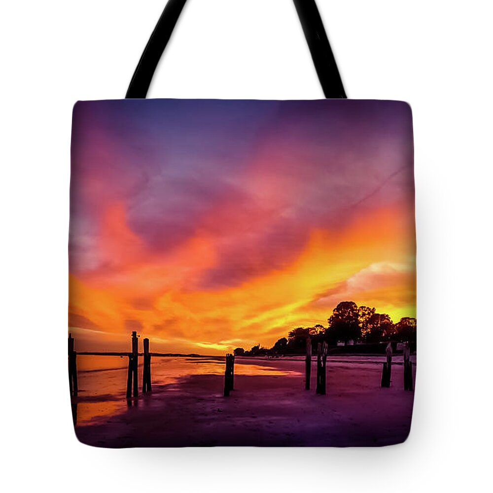 Sunset Tote Bag featuring the photograph Fire on the sky by Lilia D