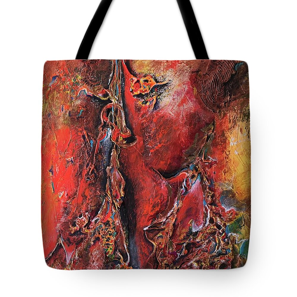 Original Art Tote Bag featuring the painting Fire up by Maria Karlosak