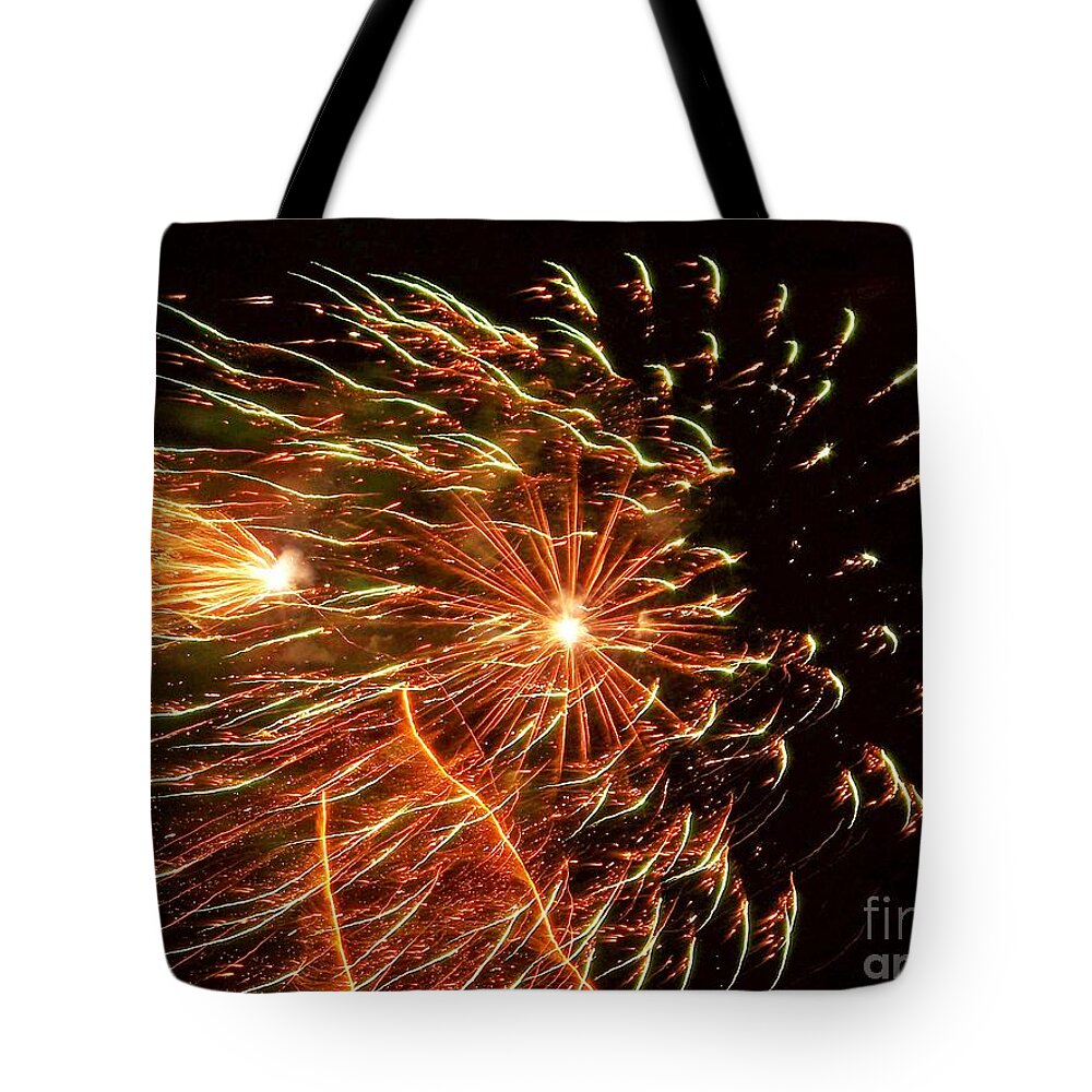 Fireworks Tote Bag featuring the photograph Fireworks Streaming by Shirley Moravec