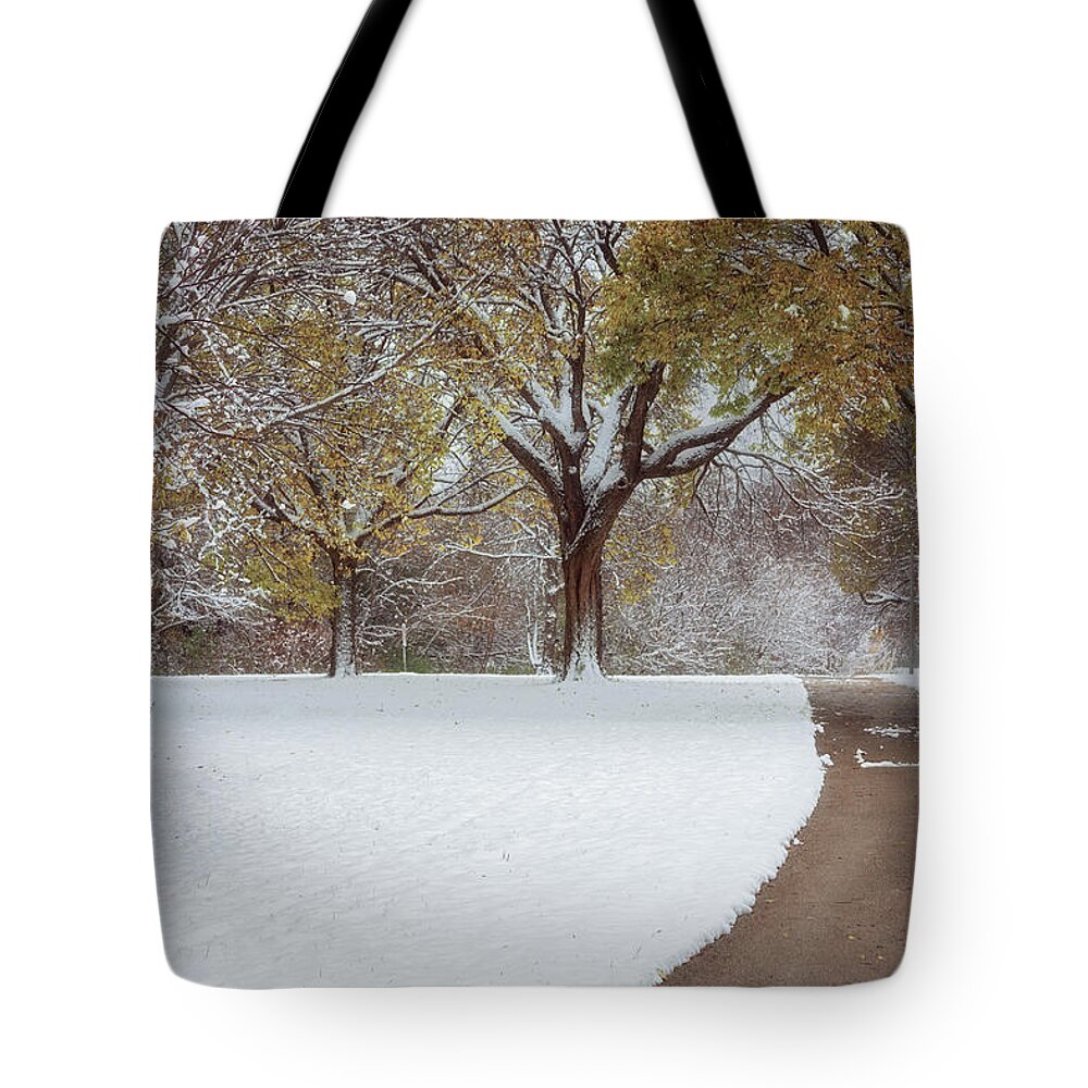 Snow Tote Bag featuring the photograph First Snow Day by Kim Hojnacki