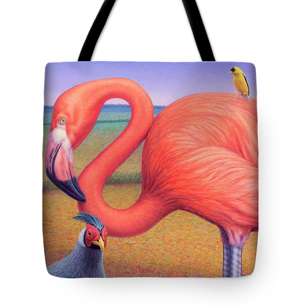 Flamingo Tote Bag featuring the painting Fish Out of Water by James W Johnson