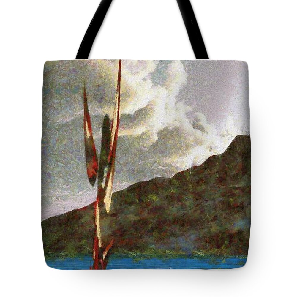 Sculpture Tote Bag featuring the digital art Fish Tree Statue Painted by Bernie Sirelson