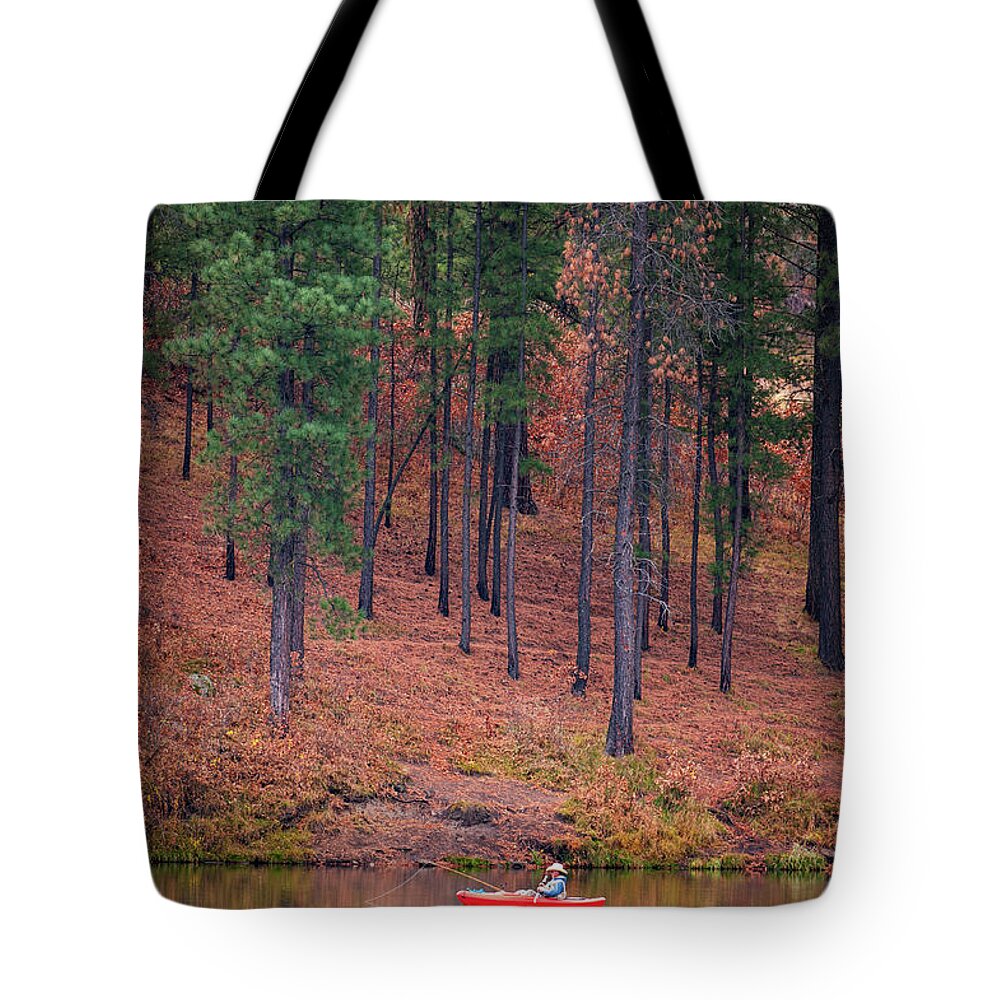 Fisherman Tote Bag featuring the photograph Fishing Fenton Lake by Jeff Phillippi