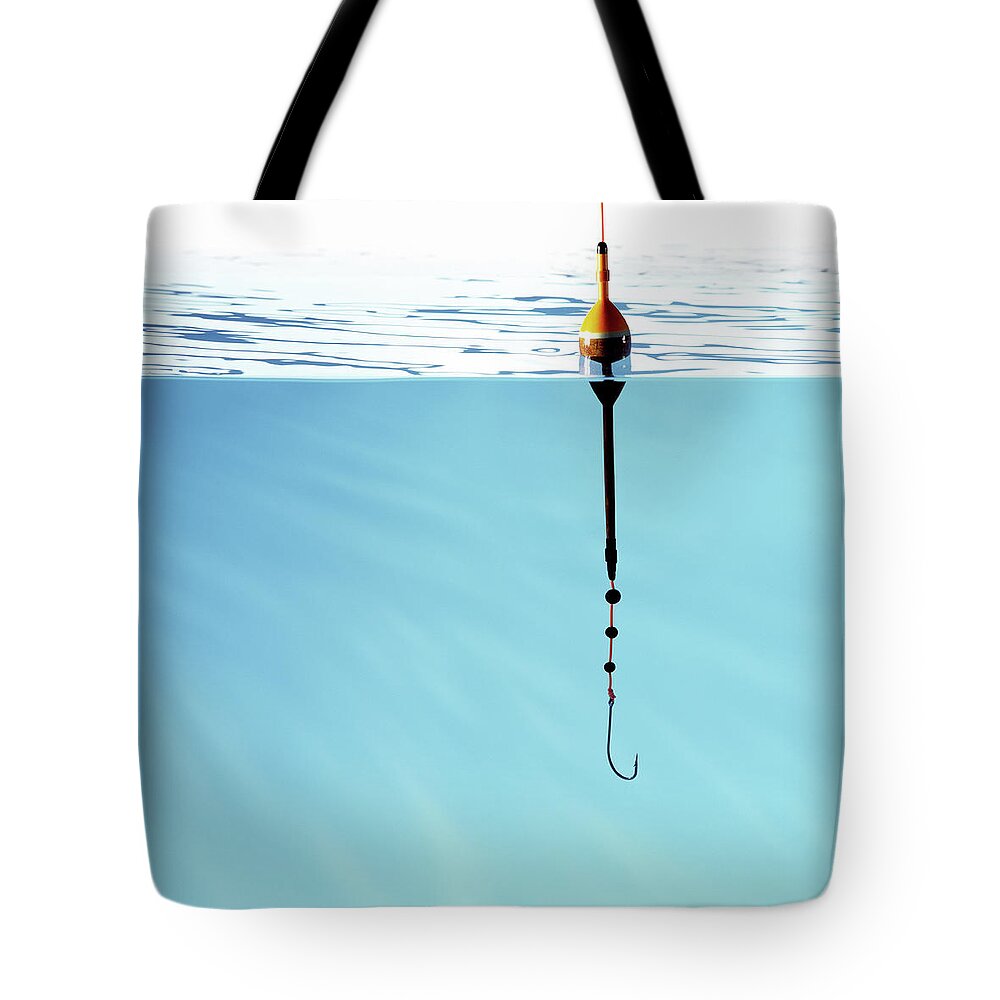 Temptation Tote Bag featuring the photograph Fishing Hook And Float, Hook Under Water by Pier