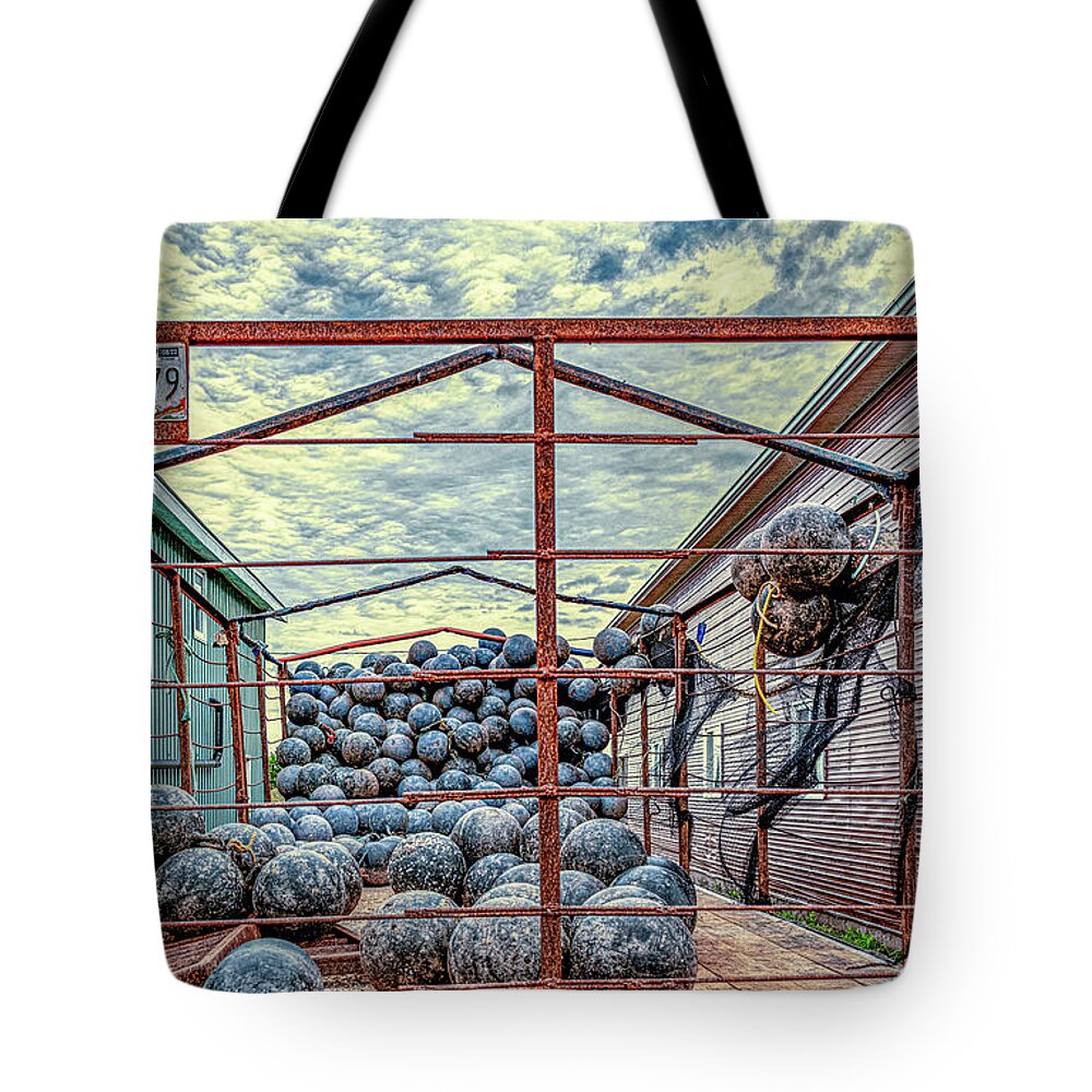 Buoys Tote Bag featuring the photograph Fishing Industry Essentials by Marcy Wielfaert