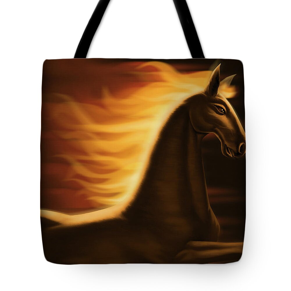 Horse Tote Bag featuring the digital art Flaming Horse by Id-work